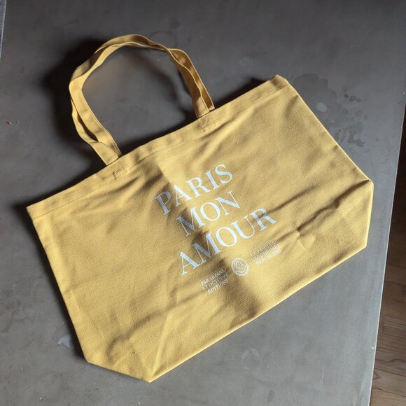 Sézane "Paris Mon Amour" Cotton Tote Bag | Yellow Ochre - Picture 8 of 12